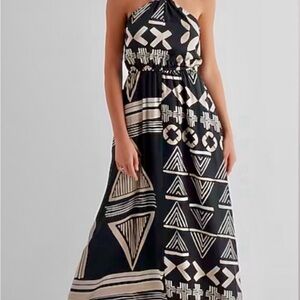 Express Black and Cream Strapless Maxi Dress Tribal Print Medium